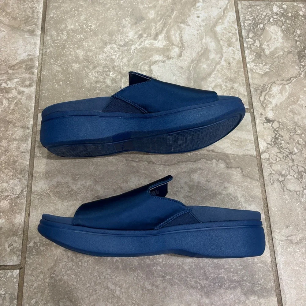 Vionic Monica Navy Blue Platform Slide Sandals Womens 6 Orthotic Comfort
